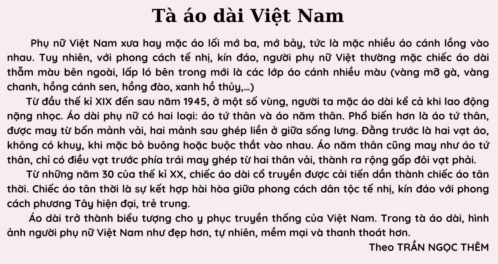 bài đọc tà áo dài việt nam